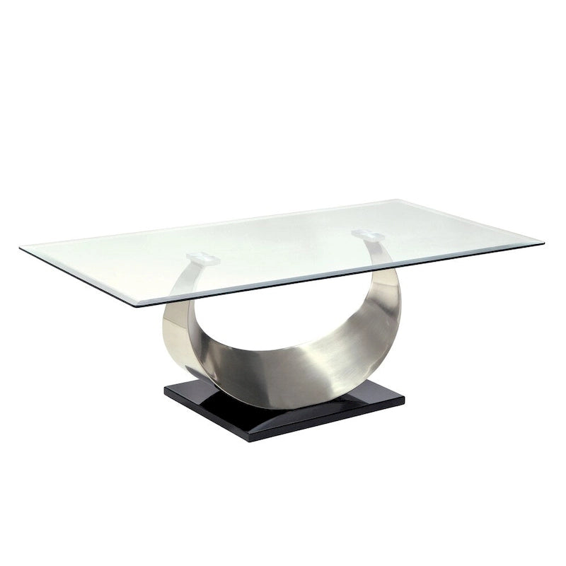 Ensemble table basse et table d'appoint 2 pièces en U avec plateau en verre de 122 cm Heer Contemporary Silver par Furniture of America