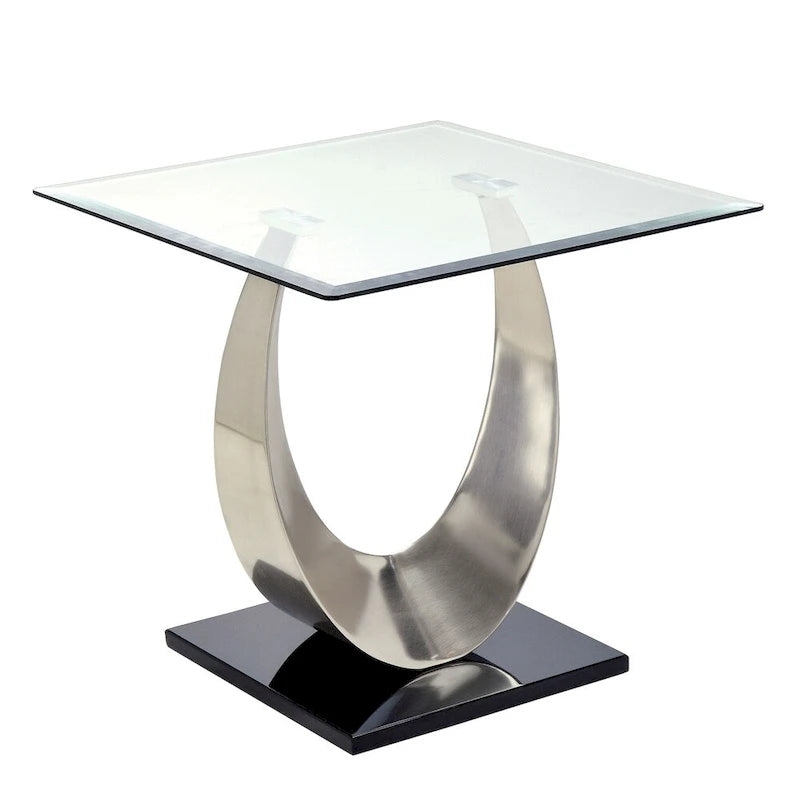 Ensemble table basse et table d'appoint 2 pièces en U avec plateau en verre de 122 cm Heer Contemporary Silver par Furniture of America