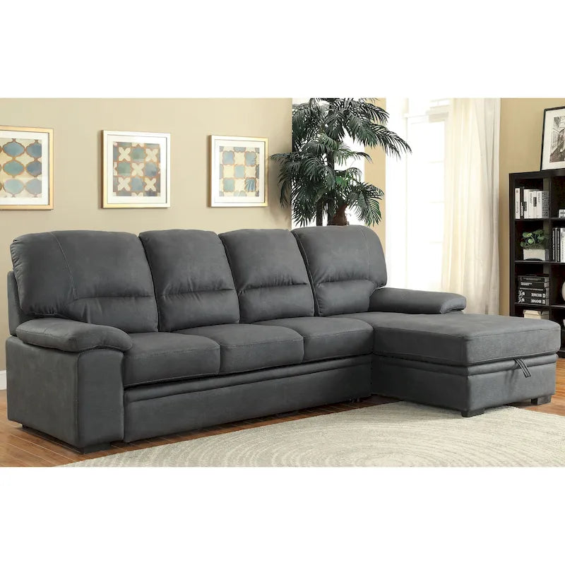 Canapé d'angle convertible contemporain Werr avec revêtement en faux nabuck et rangement sous la méridienne par Furniture of America