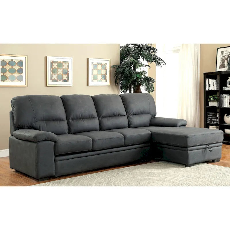 Canapé d'angle convertible contemporain Werr avec revêtement en faux nabuck et rangement sous la méridienne par Furniture of America