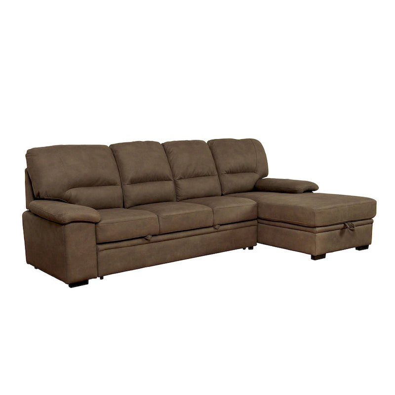 Canapé d'angle convertible contemporain Werr avec revêtement en faux nabuck et rangement sous la méridienne par Furniture of America
