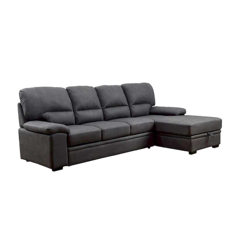 Canapé d'angle convertible contemporain Werr avec revêtement en faux nabuck et rangement sous la méridienne par Furniture of America