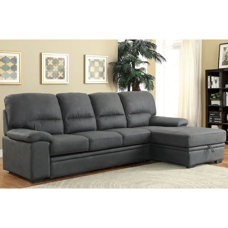 Canapé d'angle convertible contemporain Werr avec revêtement en faux nabuck et rangement sous la méridienne par Furniture of America