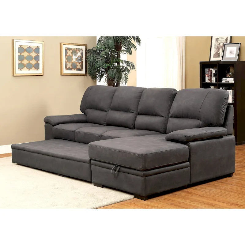 Canapé d'angle convertible contemporain Werr avec revêtement en faux nabuck et rangement sous la méridienne par Furniture of America