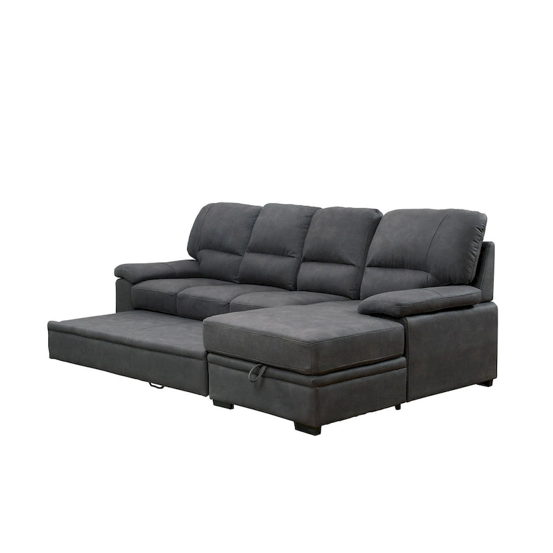Canapé d'angle convertible contemporain Werr avec revêtement en faux nabuck et rangement sous la méridienne par Furniture of America