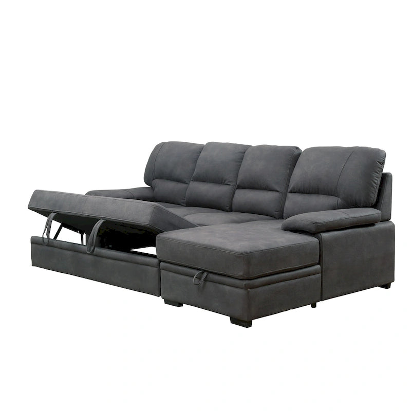 Canapé d'angle convertible contemporain Werr avec revêtement en faux nabuck et rangement sous la méridienne par Furniture of America