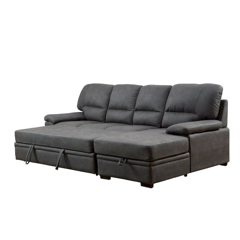 Canapé d'angle convertible contemporain Werr avec revêtement en faux nabuck et rangement sous la méridienne par Furniture of America