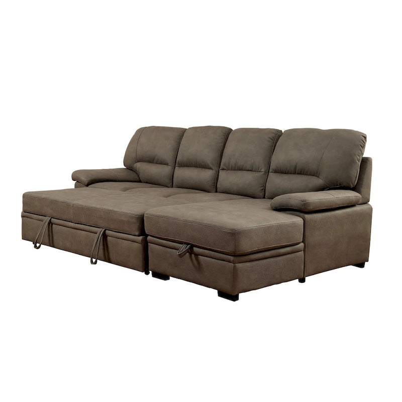 Canapé d'angle convertible contemporain Werr avec revêtement en faux nabuck et rangement sous la méridienne par Furniture of America