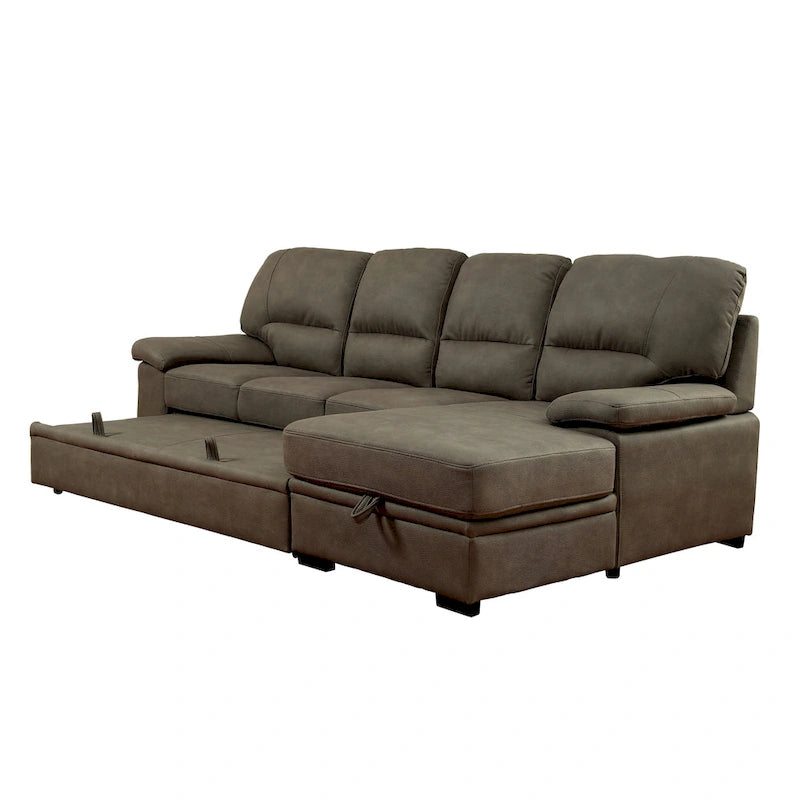 Canapé d'angle convertible contemporain Werr avec revêtement en faux nabuck et rangement sous la méridienne par Furniture of America