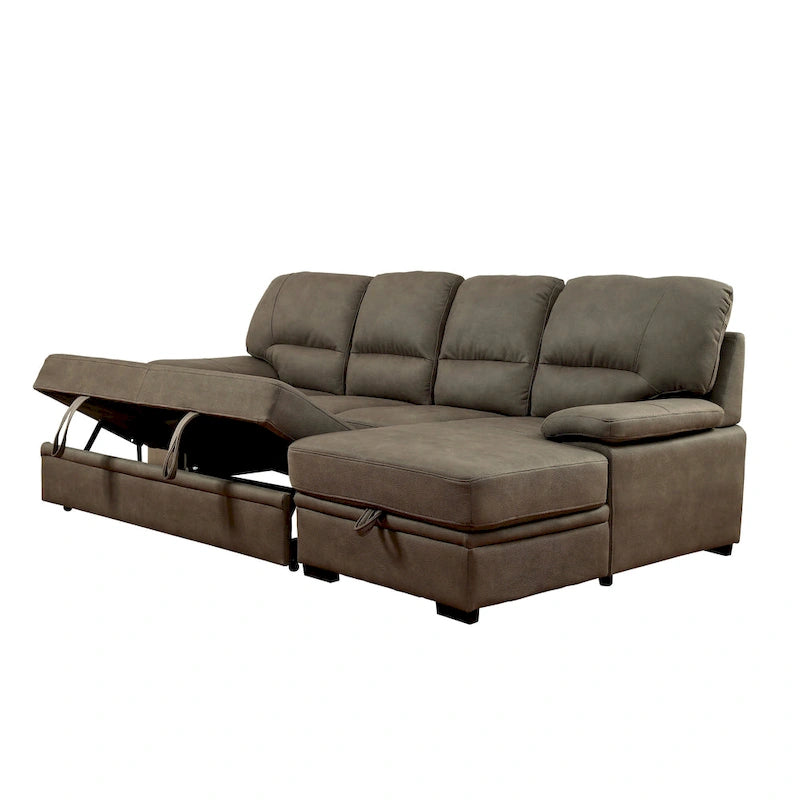 Canapé d'angle convertible contemporain Werr avec revêtement en faux nabuck et rangement sous la méridienne par Furniture of America