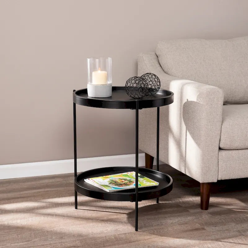 Table d'appoint ronde en bois de style moderne SEI Furniture Vaquero avec étagère