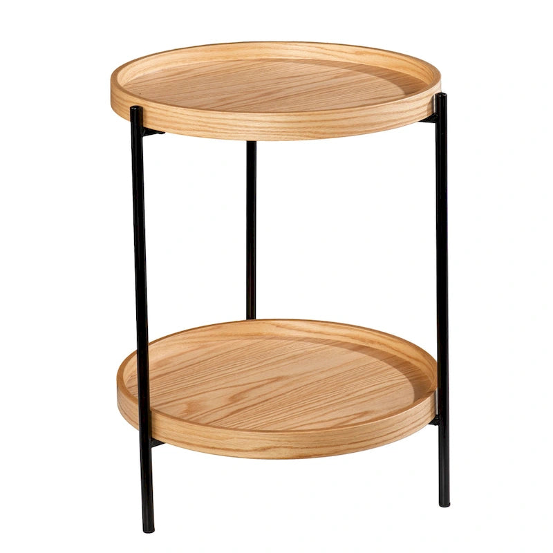 Table d'appoint ronde en bois de style moderne SEI Furniture Vaquero avec étagère