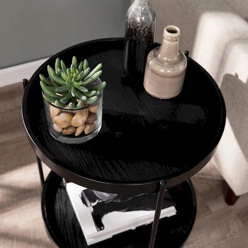 Table d'appoint ronde en bois de style moderne SEI Furniture Vaquero avec étagère