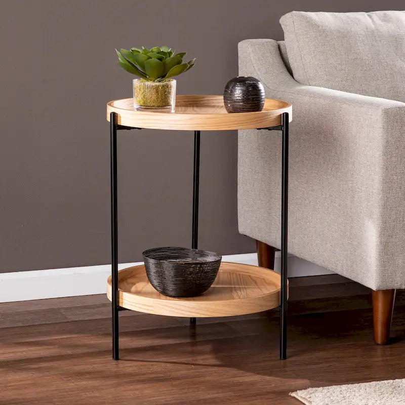 Table d'appoint ronde en bois de style moderne SEI Furniture Vaquero avec étagère