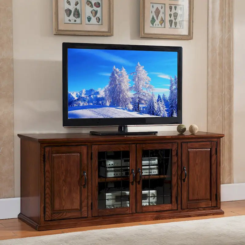 Meuble TV Leick Home 80360 en chêne bruni et verre plombé