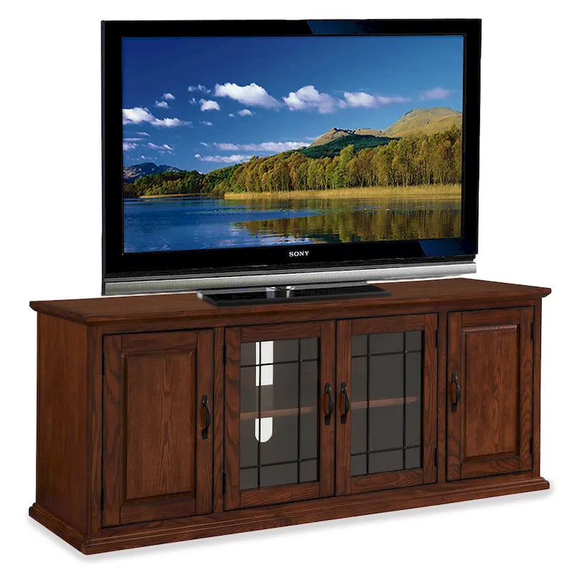 Meuble TV Leick Home 80360 en chêne bruni et verre plombé