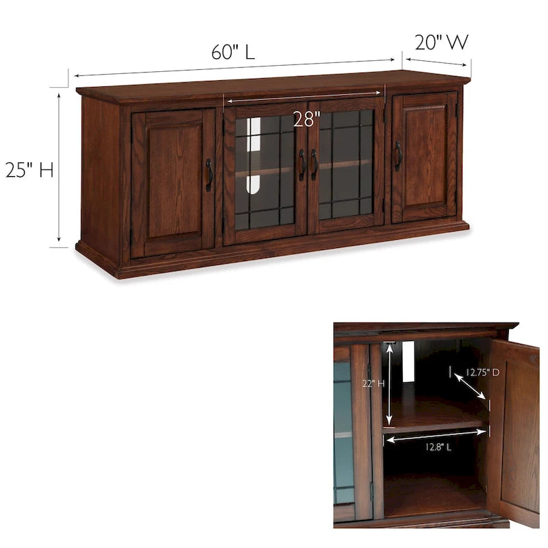 Meuble TV Leick Home 80360 en chêne bruni et verre plombé