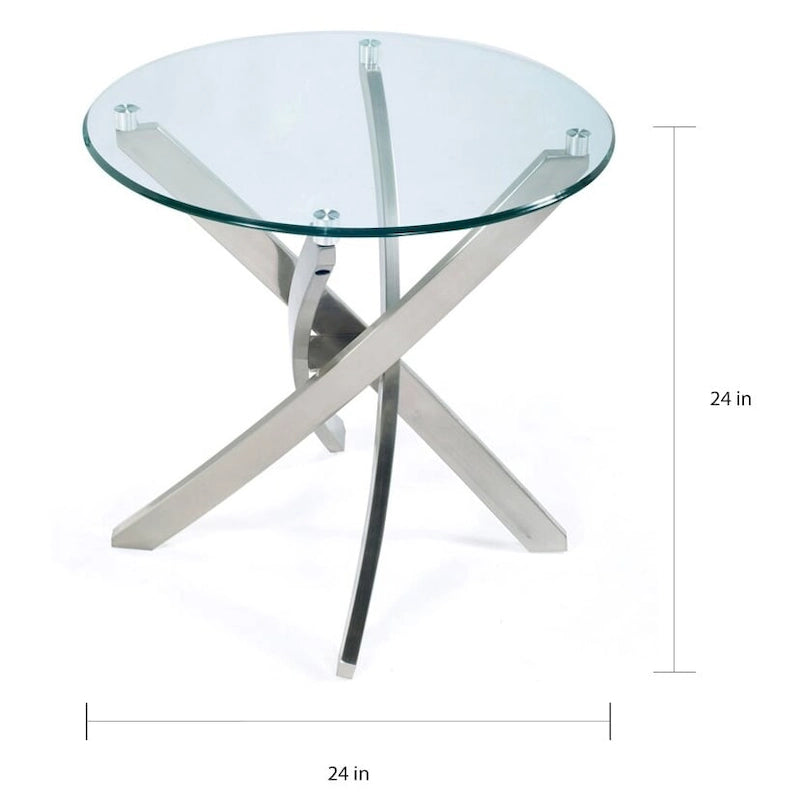 Table d'appoint ronde Zila contemporaine en nickel brossé avec plateau en verre