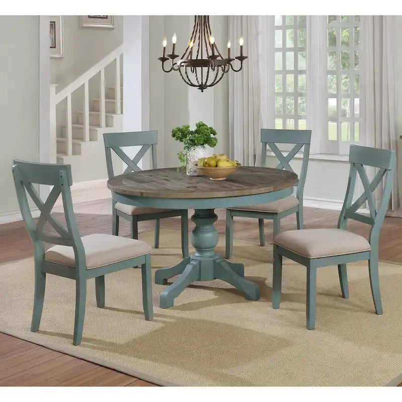 Roundhill Furniture The Gray Barn Spring Mount Ensemble table ronde et 4 chaises à dossier croisé 5 pièces