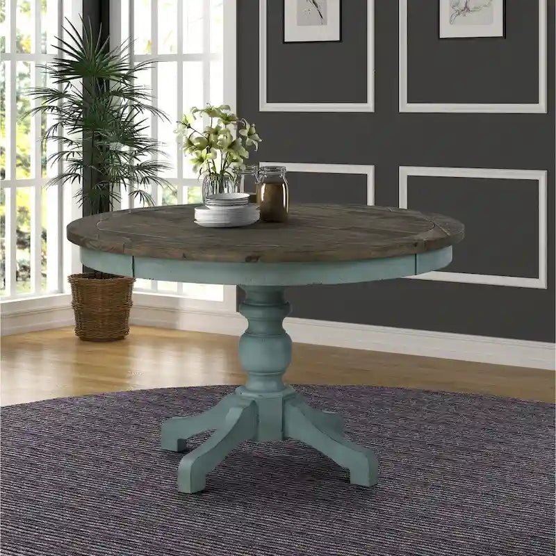 Roundhill Furniture The Gray Barn Spring Mount Ensemble table ronde et 4 chaises à dossier croisé 5 pièces