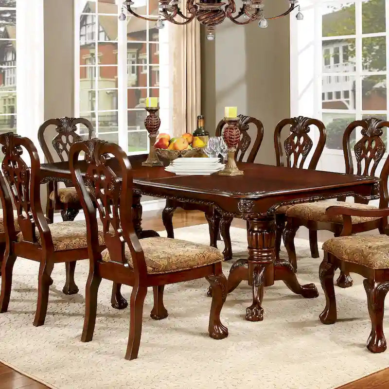 Ensemble de salle à manger Carpia 9 pièces en bois de cerisier marron traditionnel par Furniture of America