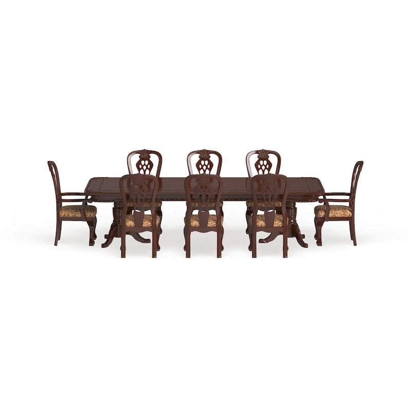 Ensemble de salle à manger Carpia 9 pièces en bois de cerisier marron traditionnel par Furniture of America