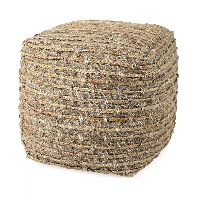 Pouf carré en chanvre, laine et coton Mercana Binita gris/brun