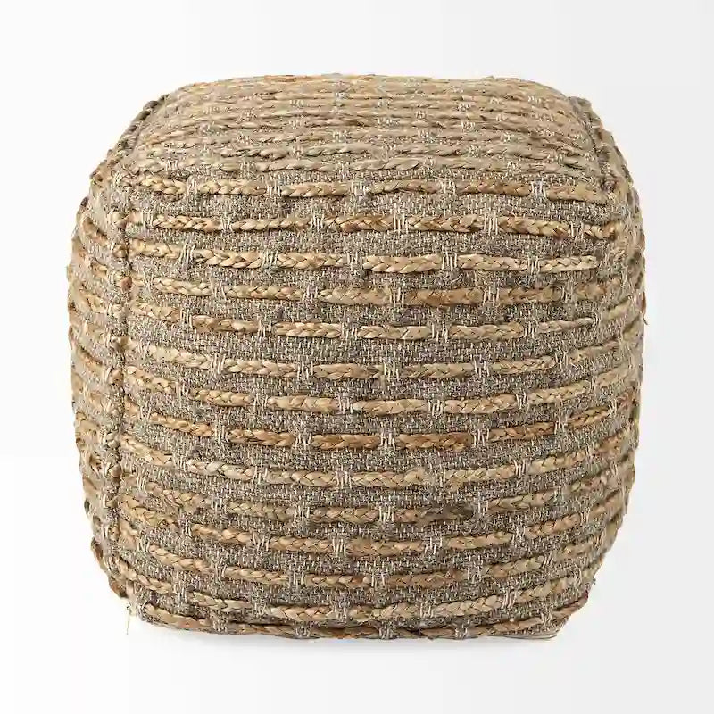 Pouf carré en chanvre, laine et coton Mercana Binita gris/brun