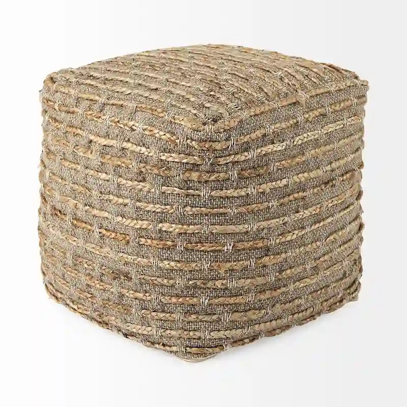 Pouf carré en chanvre, laine et coton Mercana Binita gris/brun