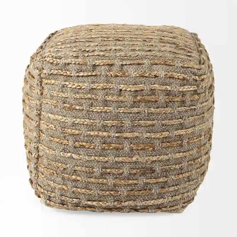 Pouf carré en chanvre, laine et coton Mercana Binita gris/brun