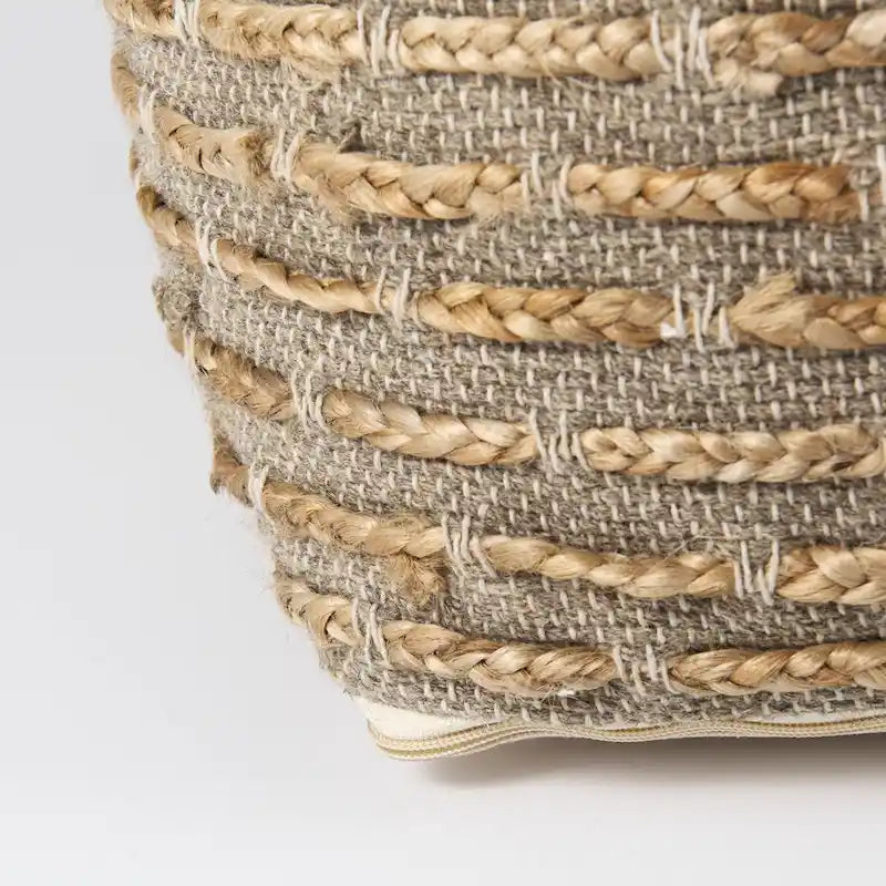 Pouf carré en chanvre, laine et coton Mercana Binita gris/brun