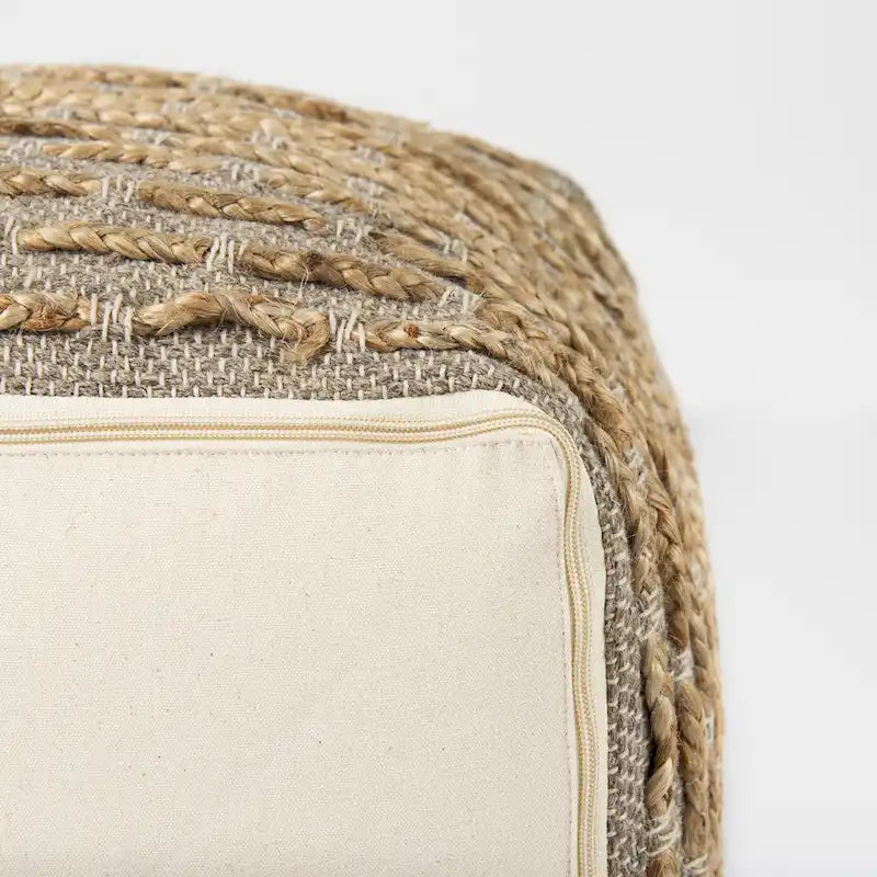 Pouf carré en chanvre, laine et coton Mercana Binita gris/brun