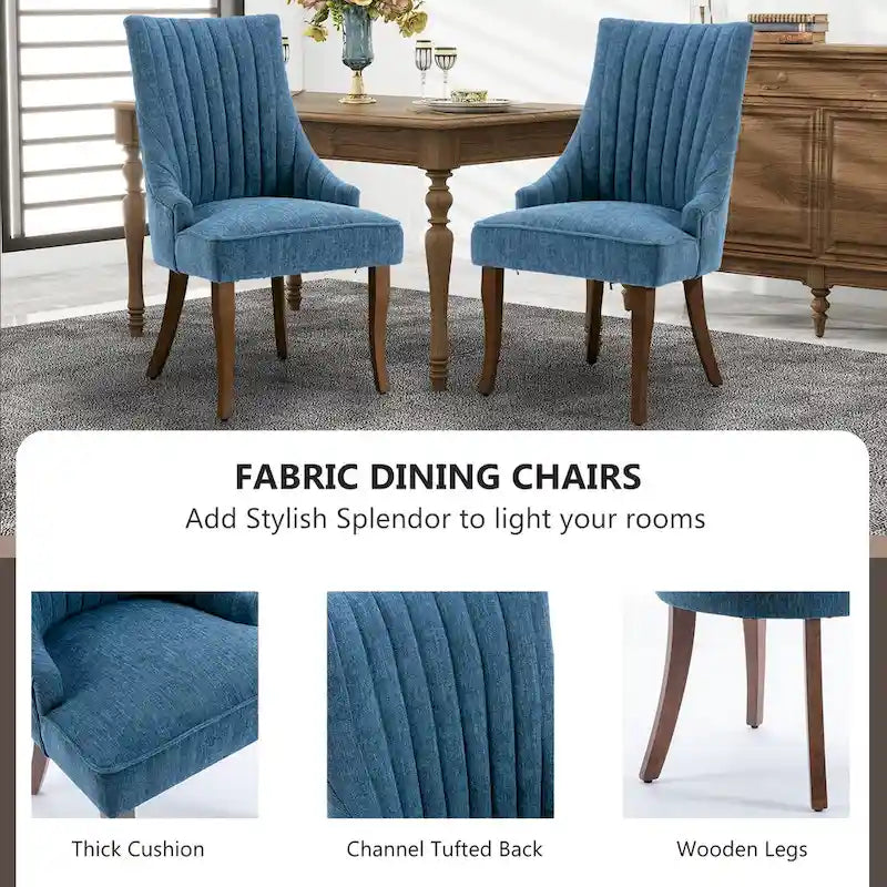 Lot de 2 chaises de salle à manger capitonnées avec dossier, chaises de salle à manger latérales en tissu, chaises de salon pour cuisine domestique