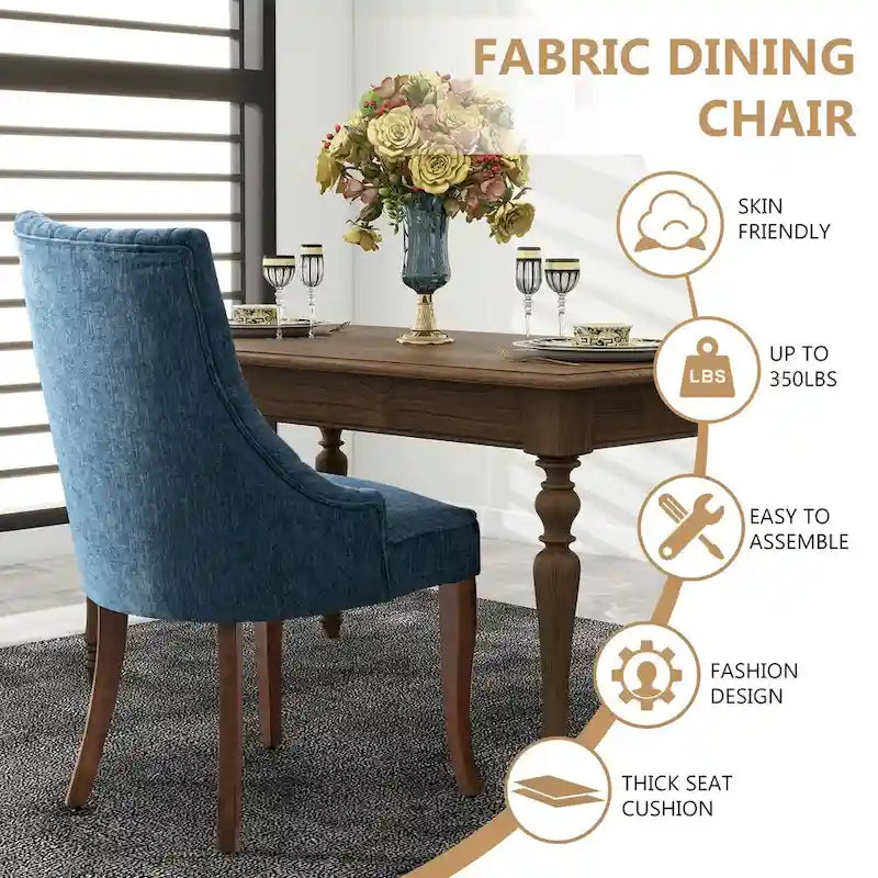 Lot de 2 chaises de salle à manger capitonnées avec dossier, chaises de salle à manger latérales en tissu, chaises de salon pour cuisine domestique
