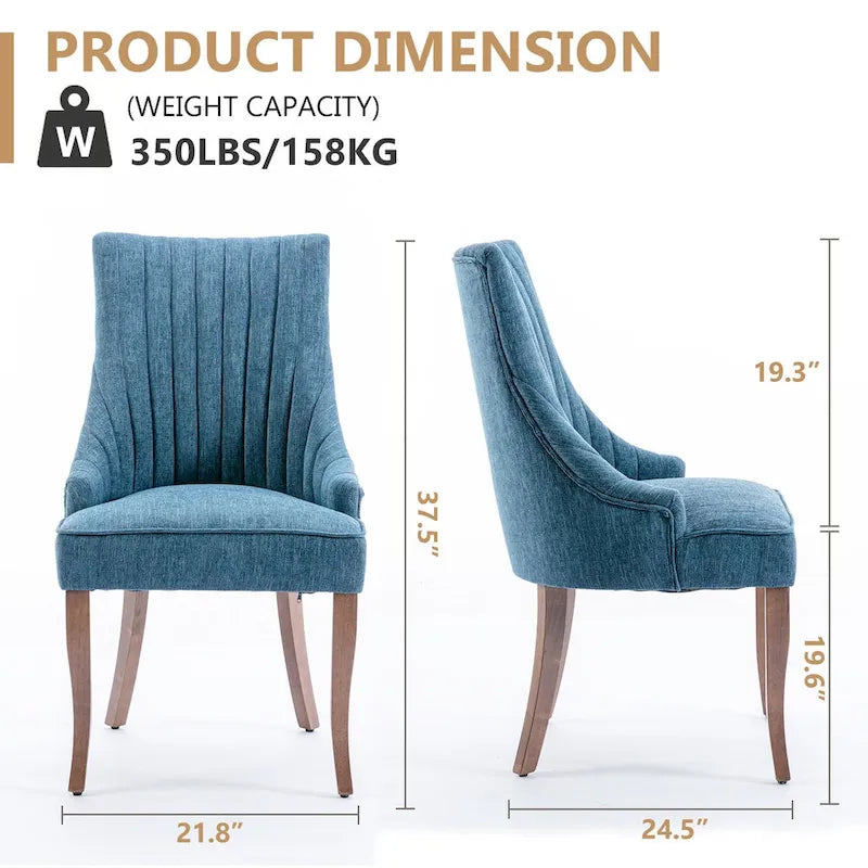 Lot de 2 chaises de salle à manger capitonnées avec dossier, chaises de salle à manger latérales en tissu, chaises de salon pour cuisine domestique