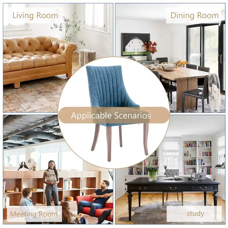 Lot de 2 chaises de salle à manger capitonnées avec dossier, chaises de salle à manger latérales en tissu, chaises de salon pour cuisine domestique
