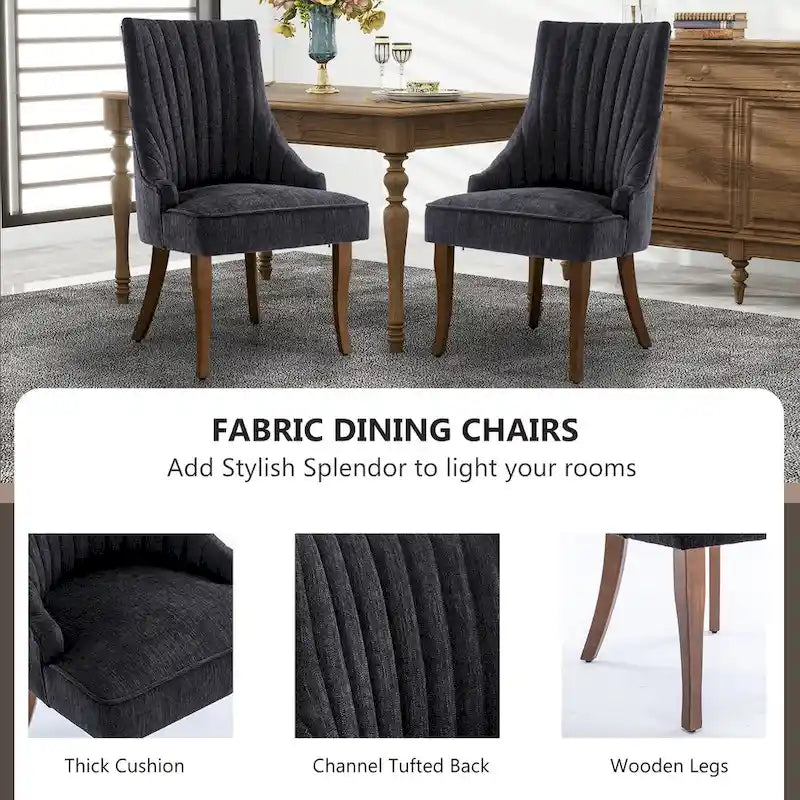 Lot de 2 chaises de salle à manger capitonnées avec dossier, chaises de salle à manger latérales en tissu, chaises de salon pour cuisine domestique