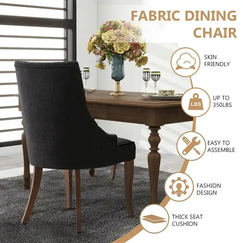 Lot de 2 chaises de salle à manger capitonnées avec dossier, chaises de salle à manger latérales en tissu, chaises de salon pour cuisine domestique