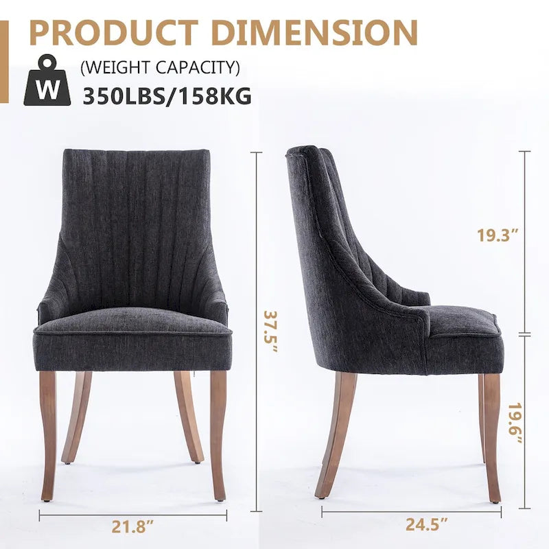 Lot de 2 chaises de salle à manger capitonnées avec dossier, chaises de salle à manger latérales en tissu, chaises de salon pour cuisine domestique