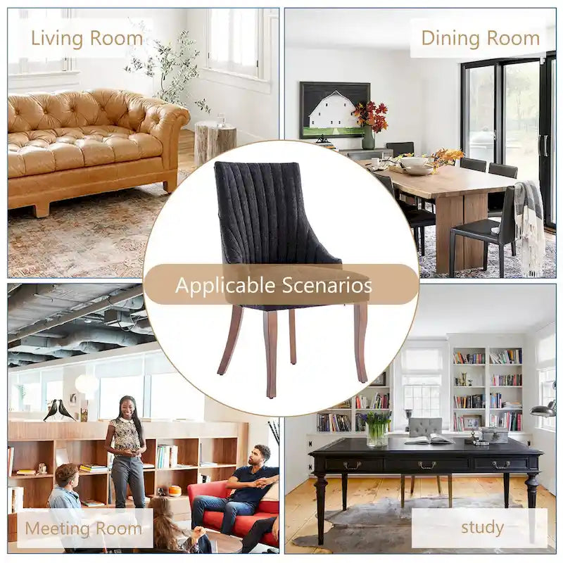 Lot de 2 chaises de salle à manger capitonnées avec dossier, chaises de salle à manger latérales en tissu, chaises de salon pour cuisine domestique