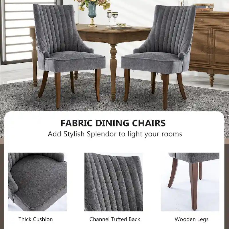 Lot de 2 chaises de salle à manger capitonnées avec dossier, chaises de salle à manger latérales en tissu, chaises de salon pour cuisine domestique
