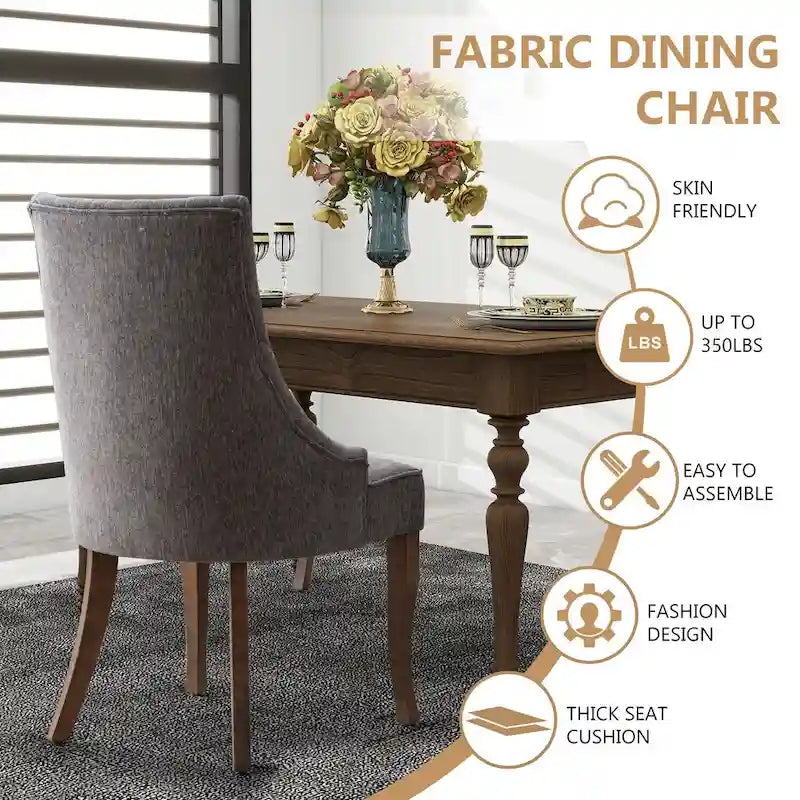 Lot de 2 chaises de salle à manger capitonnées avec dossier, chaises de salle à manger latérales en tissu, chaises de salon pour cuisine domestique