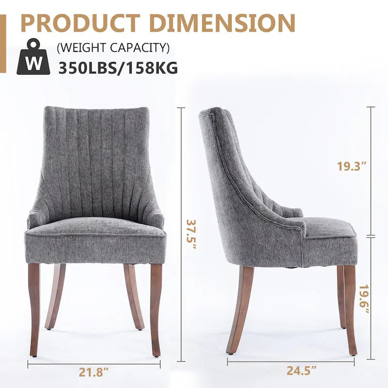 Lot de 2 chaises de salle à manger capitonnées avec dossier, chaises de salle à manger latérales en tissu, chaises de salon pour cuisine domestique