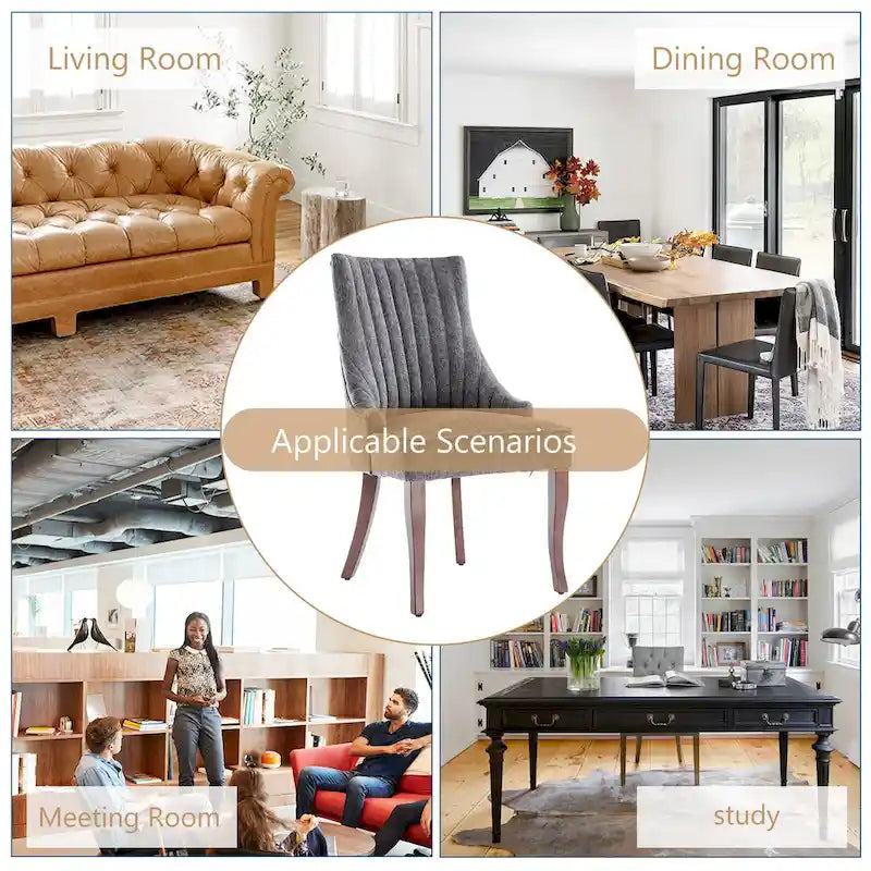 Lot de 2 chaises de salle à manger capitonnées avec dossier, chaises de salle à manger latérales en tissu, chaises de salon pour cuisine domestique