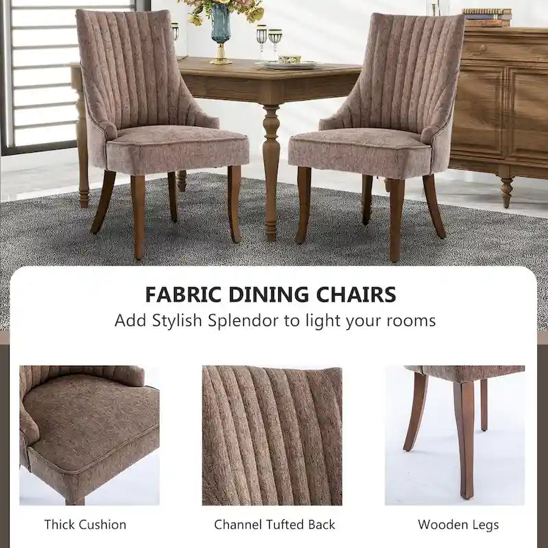 Lot de 2 chaises de salle à manger capitonnées avec dossier, chaises de salle à manger latérales en tissu, chaises de salon pour cuisine domestique