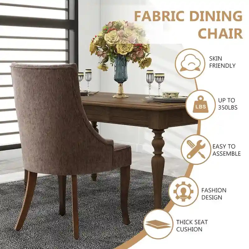 Lot de 2 chaises de salle à manger capitonnées avec dossier, chaises de salle à manger latérales en tissu, chaises de salon pour cuisine domestique