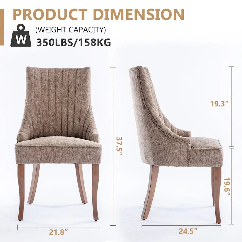 Lot de 2 chaises de salle à manger capitonnées avec dossier, chaises de salle à manger latérales en tissu, chaises de salon pour cuisine domestique