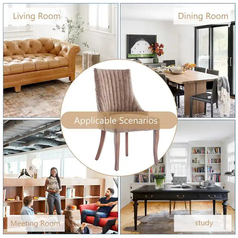 Lot de 2 chaises de salle à manger capitonnées avec dossier, chaises de salle à manger latérales en tissu, chaises de salon pour cuisine domestique
