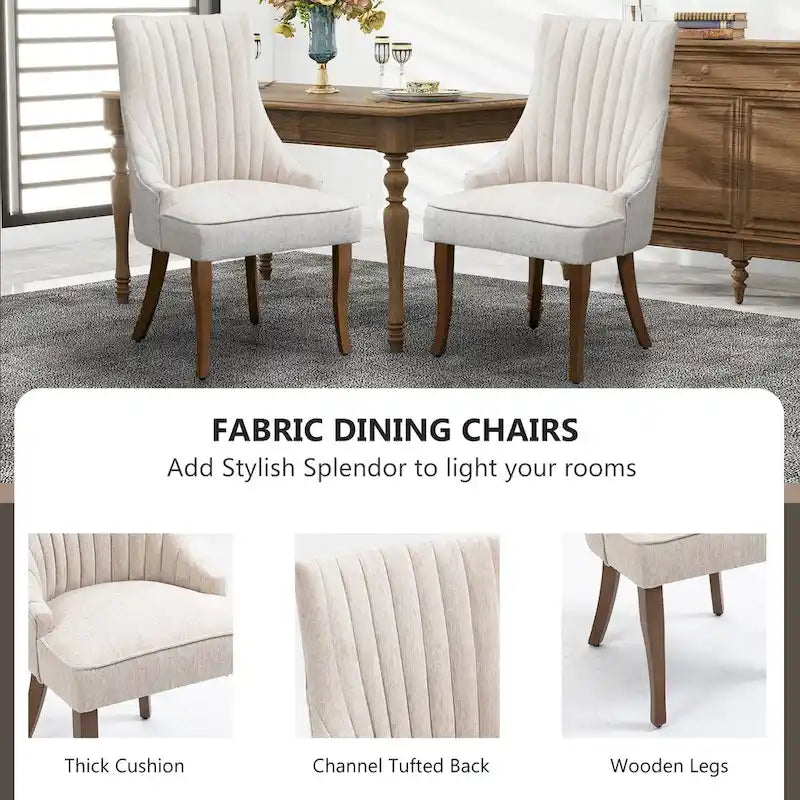 Lot de 2 chaises de salle à manger capitonnées avec dossier, chaises de salle à manger latérales en tissu, chaises de salon pour cuisine domestique