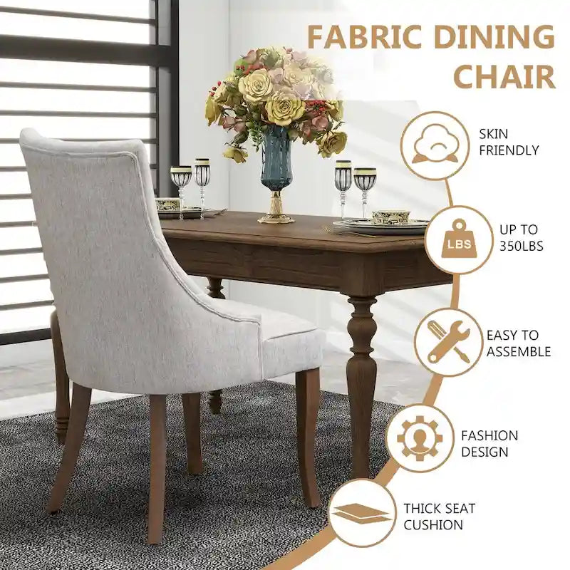 Lot de 2 chaises de salle à manger capitonnées avec dossier, chaises de salle à manger latérales en tissu, chaises de salon pour cuisine domestique